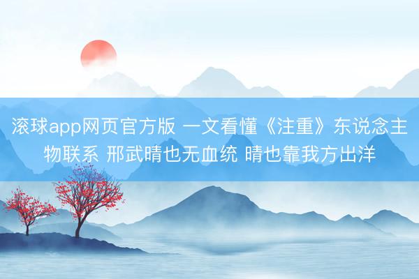 滚球app网页官方版 一文看懂《注重》东说念主物联系 邢武晴也无血统 晴也靠我方出洋