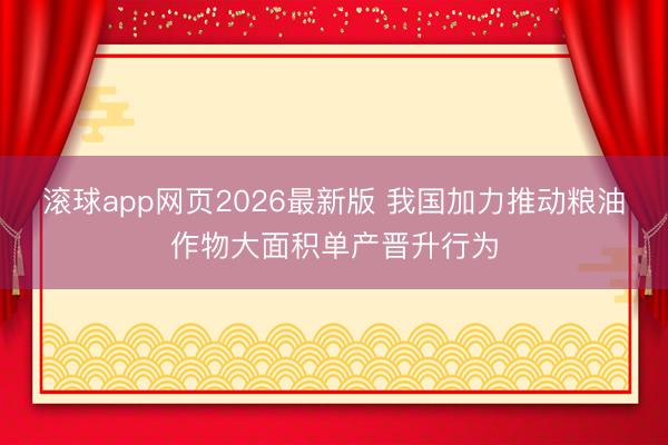 滚球app网页2026最新版 我国加力推动粮油作物大面积单产晋升行为